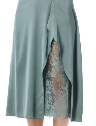 Acne Studios Satin Midi Dress With Lace Inserts In Blue