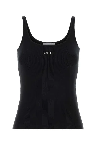 Off-white Stretch Cotton Tank Top Scoop Neckline In Black