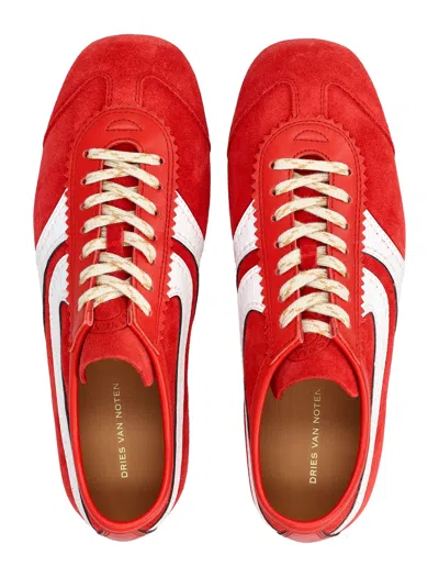 Dries Van Noten 70s Marathon Spirit Suede Low-top Sneakers In Red