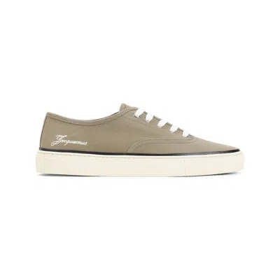 Jacquemus Cotton Low-top Sneakers With Embroidered Logo In Brown
