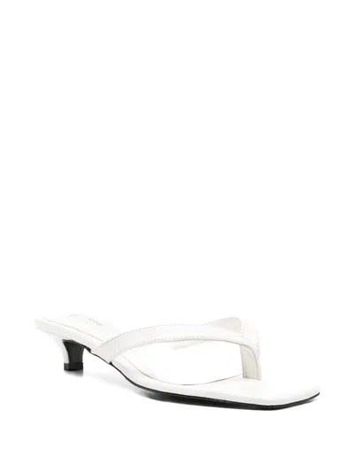 Totême Off-white Croco-embossed Leather Heeled Flip-flop Sandals