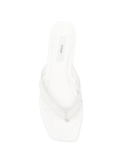 Totême Off-white Croco-embossed Leather Heeled Flip-flop Sandals
