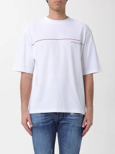 Dsquared2 Men White Crewneck T-shirt With Logo Lettering On The Front In Cotton Man In White