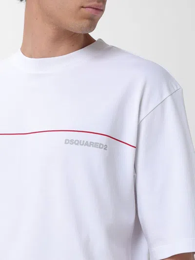 Dsquared2 Men White Crewneck T-shirt With Logo Lettering On The Front In Cotton Man In White