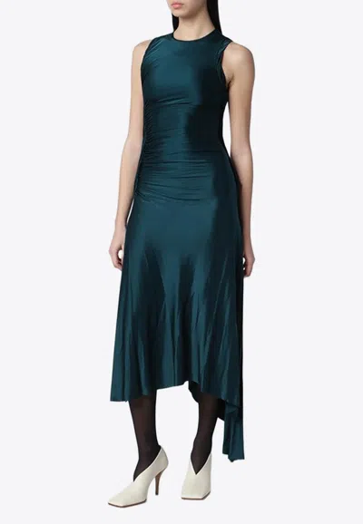 Victoria Beckham Womens Dark Teal Twist Asymmetric-hem Woven Midi Dress In Blue