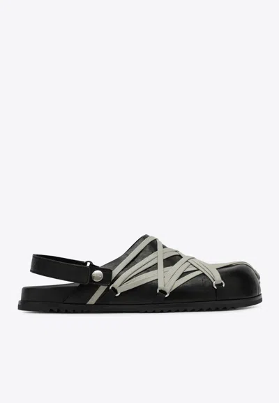 Rick Owens Megalace Mule Granola Black Leather Sandals