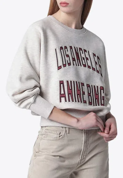 Anine Bing Womens Oatmeal Melange Harry Logo-embroidered Cotton Sweatshirt In White