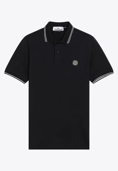 Stone Island Mens Black Brand-patch Regular-fit Stretch-cotton Polo Shirt Xl In Black