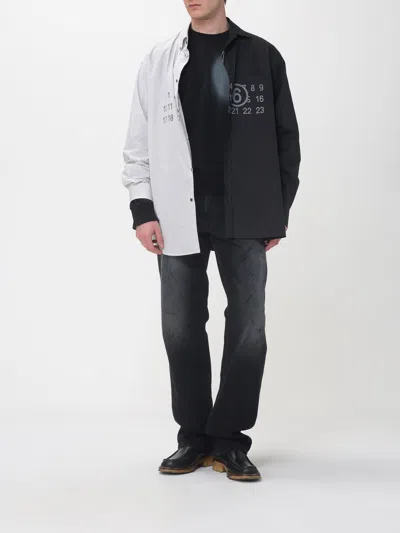 Mm6 Maison Margiela Tailored Black Shirt With Pointed Collar And Button Cuffs In Multi