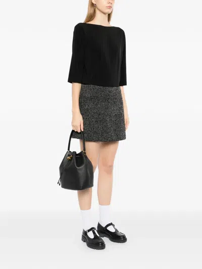 Agnès B. Drawstring Leather Shoulder Bag In Black