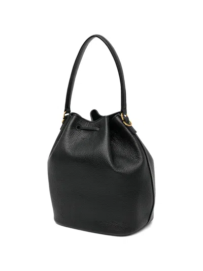 Agnès B. Drawstring Leather Shoulder Bag In Black