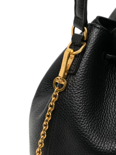 Agnès B. Drawstring Leather Shoulder Bag In Black