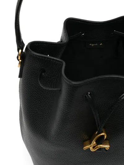 Agnès B. Drawstring Leather Shoulder Bag In Black