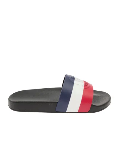 Moncler Basile Logo-embossed Striped Rubber Slides In Black