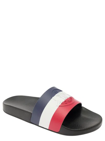 Moncler Basile Logo-embossed Striped Rubber Slides In Black