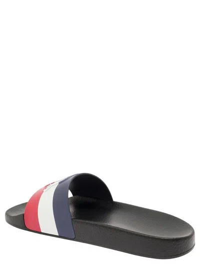 Moncler Basile Logo-embossed Striped Rubber Slides In Black