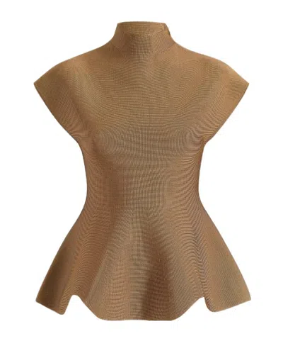 Khaite Andra Stretch-knit Turtleneck Peplum Top In Brown
