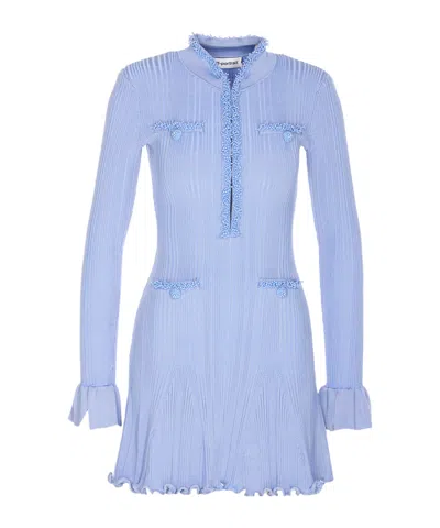 Self-portrait Self Portrait Mini Ribbed Knit Short Dress With Pearl Embellishments In Blue