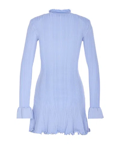 Self-portrait Self Portrait Mini Ribbed Knit Short Dress With Pearl Embellishments In Blue