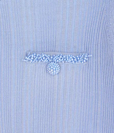 Self-portrait Self Portrait Mini Ribbed Knit Short Dress With Pearl Embellishments In Blue