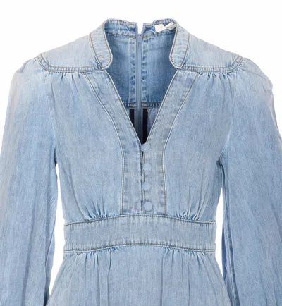 Zimmermann V-neck Flared Denim Midi Dress In Blue