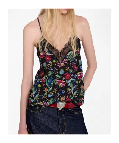 Zadig & Voltaire Womens Encre Christy Floral-print Woven Camisole In Black