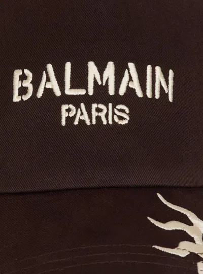 Balmain Logo-embroidery Baseball Cap In Brown