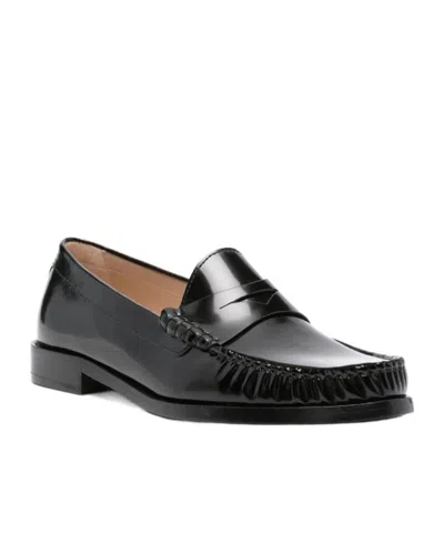 Stuart Weitzman Round Head Loafer Shoes In Black