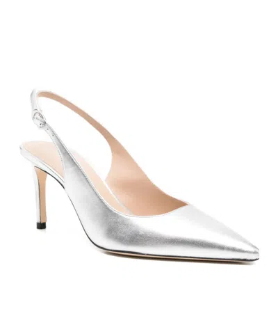Stuart Weitzman 75mm Stuart Power Metallic Leather Slingback Pumps In Silver