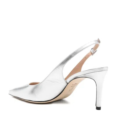 Stuart Weitzman 75mm Stuart Power Metallic Leather Slingback Pumps In Silver