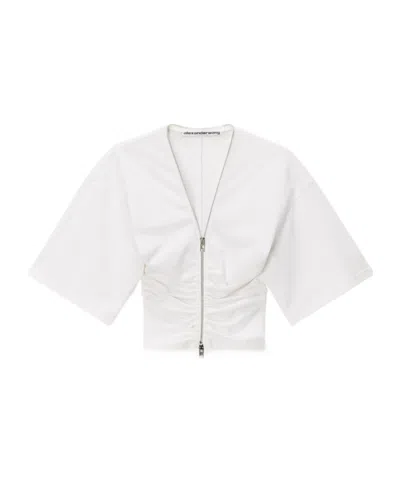 Alexander Wang Gathered T-shirt With Continuous Loop Zipper In White