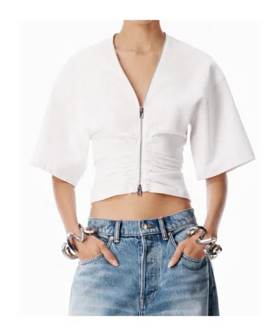 Alexander Wang Gathered T-shirt With Continuous Loop Zipper In White