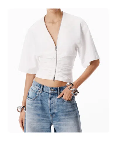 Alexander Wang Gathered T-shirt With Continuous Loop Zipper In White