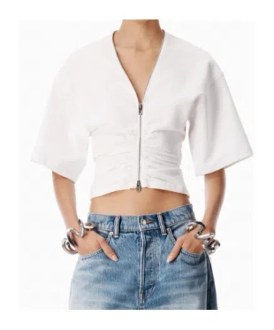 Alexander Wang Gathered T-shirt With Continuous Loop Zipper In White