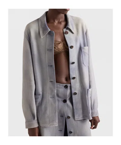 Prada Suede Caban Jacket In Blue