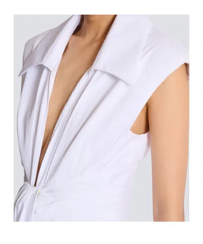 Balmain Belted Pleated Cotton-poplin Mini Dress In White