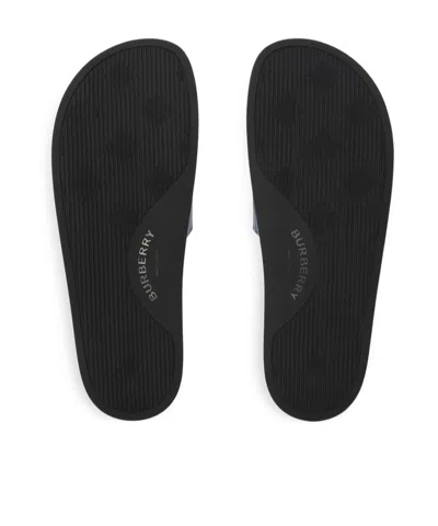 Burberry Check Pattern Flat Sole Slide Sandals In Blue