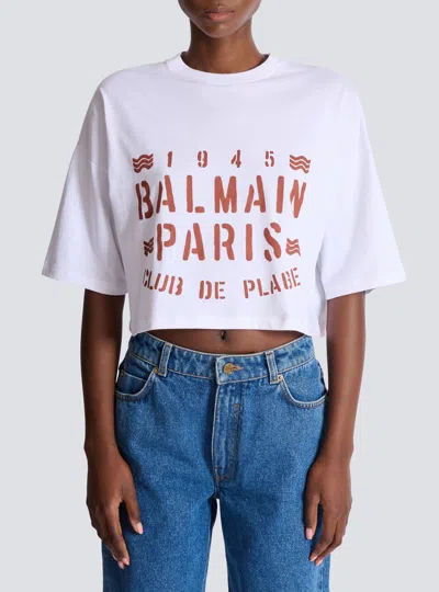 Balmain Plage Print T-shirt In White