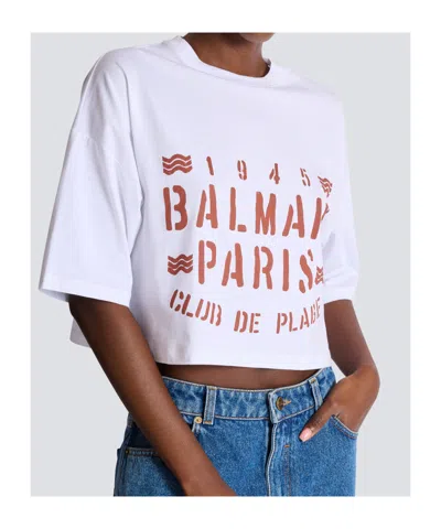 Balmain Plage Print T-shirt In White