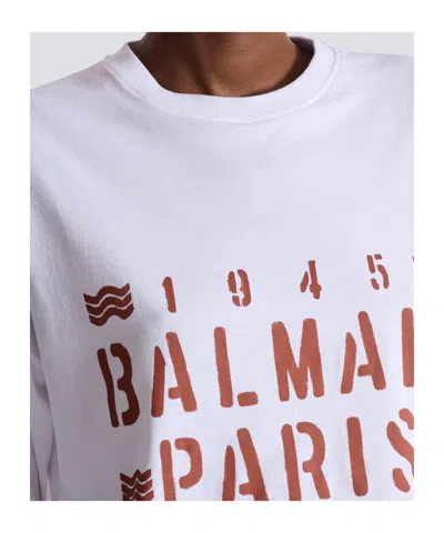 Balmain Plage Print T-shirt In White