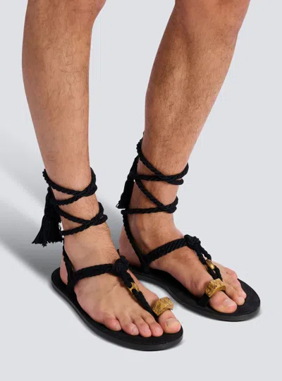 Balmain Flat Tie Sandals In Black