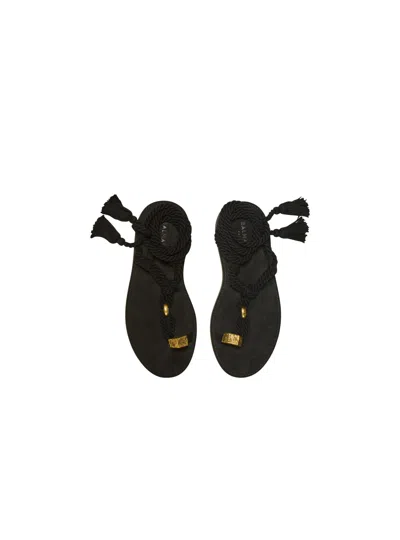Balmain Flat Tie Sandals In Black