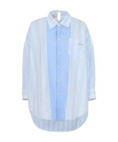Marni Striped Panel Shirt In Blue