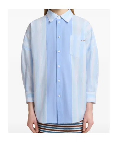 Marni Striped Panel Shirt In Blue