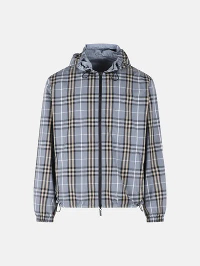 Burberry Mens Wave Blue Ip Check Reversible Check Hooded Anorak Jacket In Blue