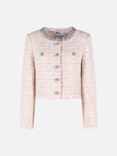 Self-portrait Sequin Boucle Loop Mini Jacket In Pink