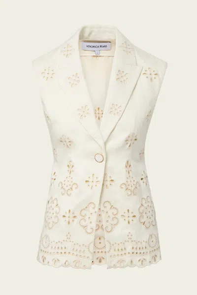 Veronica Beard Townes Eyelet Cotton Twill Vest In White