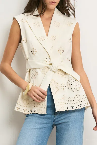 Veronica Beard Townes Eyelet Cotton Twill Vest In White