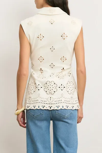 Veronica Beard Townes Eyelet Cotton Twill Vest In White