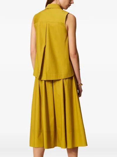 Twinset Midi Flared Button Down Front Skirt In Yellow